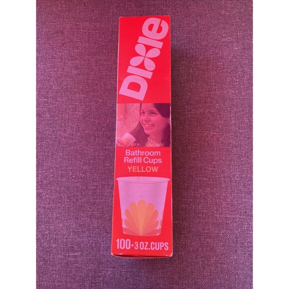 VTG Dixie 3 oz Bath Cups 100 Count 1974 Yellow Floral Peacock Sealed In Box NOS - Picture 1 of 6